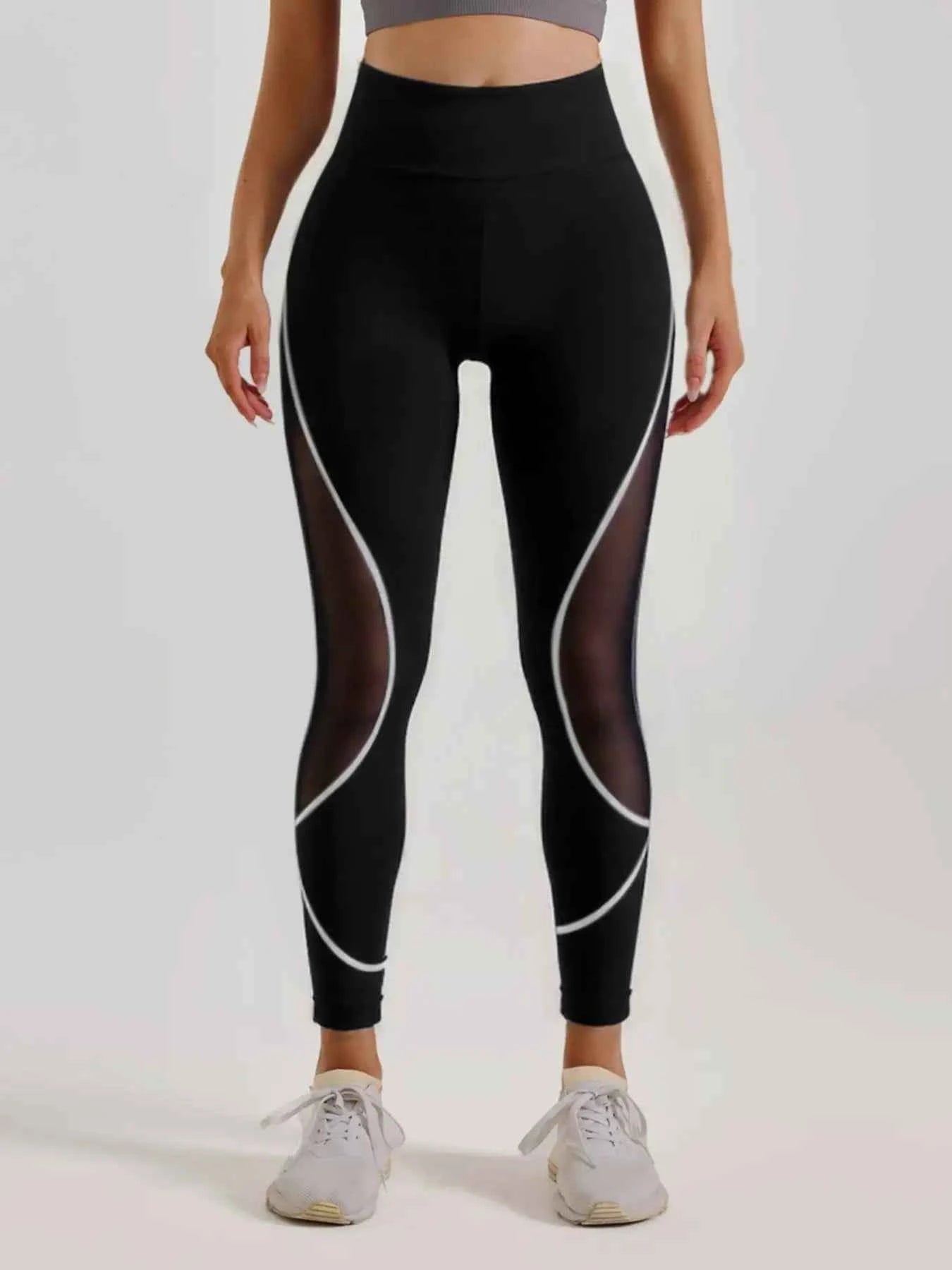 Women's Patchwork Side Mesh Sports Leggings, High Waist Yoga Leggings, Ladies Sportswear for Indoor Outdoor Wear