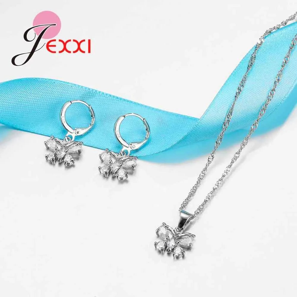 Exquisite Jewelry Sets Genuine 925 Sterling Silver Zircon Pendant Necklace Earrings Set for Women Crystal Bowknot Bijoux