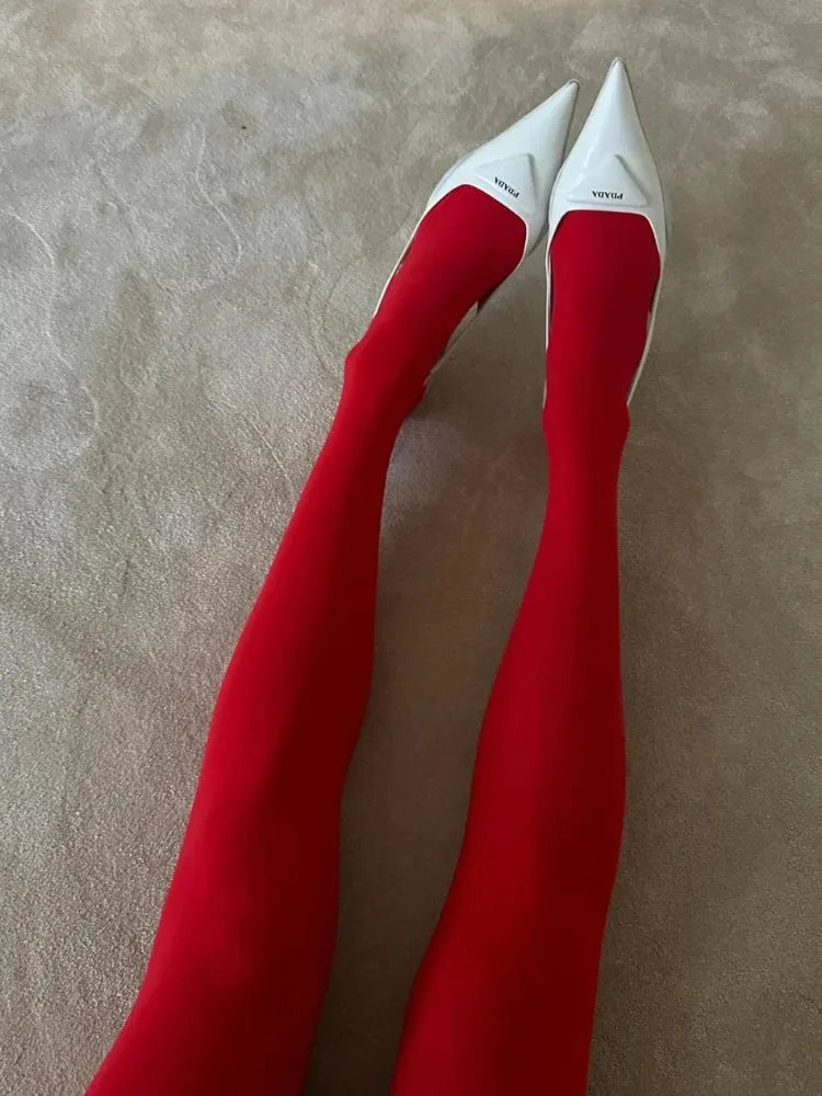 Red Silk Velvet Pantyhose — Anti-Hook Bridal & New Year Tights