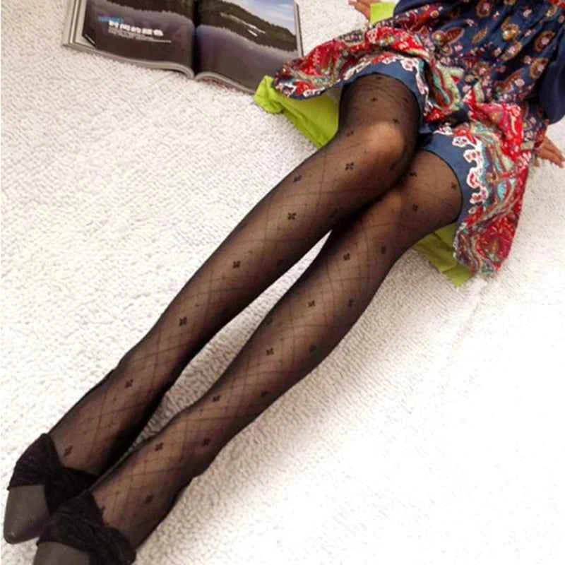 Sexy Tights Classic Polka Dot Printed Silk Stockings Thin Vintage Faux Tattoo Sheer Pantyhose Female Elastic Hosiery Leggings