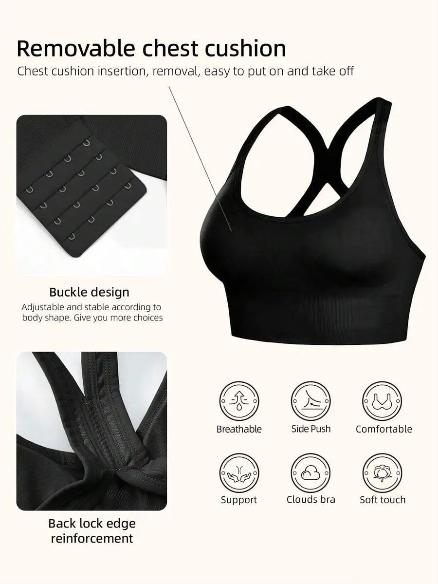 4pcs/Set Women's Seamless Shock-Absorbing Sports Bras, Lightweight & Breathable, Suitable For Yoga & Light Exercises, Beautiful