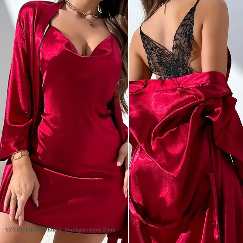 Butterfly Lace Nightgown & Robe Set — Women’s Loungewear Pajamas