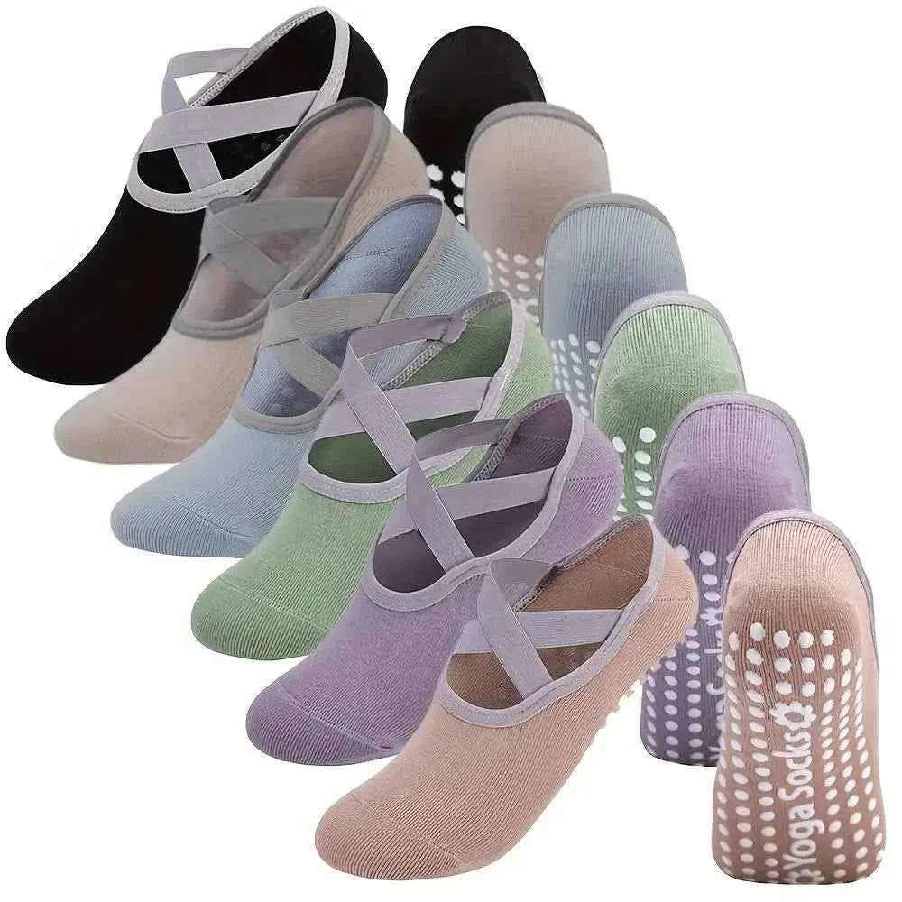 6 Pairs of Comfortable Yoga Socks - Women's Short Boat Socks for Pilates, Fitness, Dance, and Indoor Activities - Silicone Ant