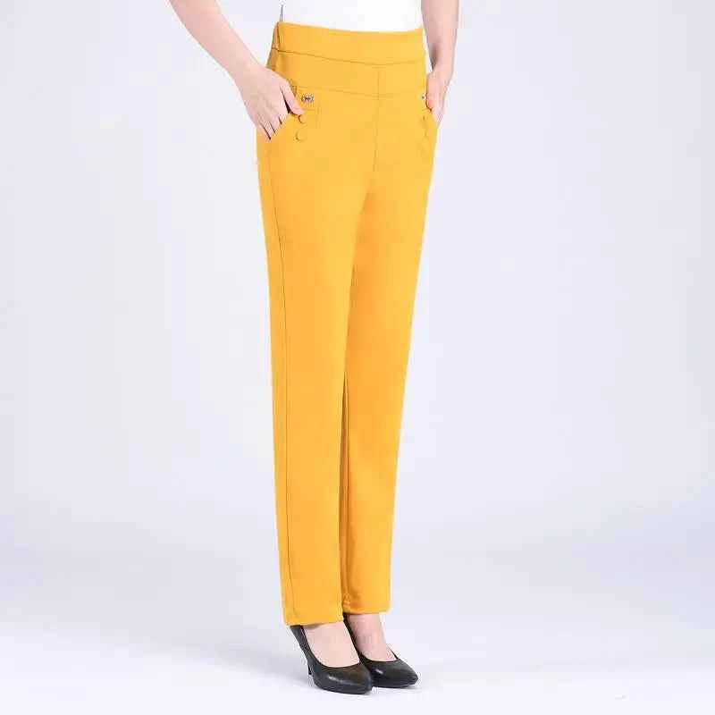 2024 Women Spring Summer Women New Middle-aged Thin Pants Female Elastic Waist Casual Pant Ladies Long Straight Trousers Y781