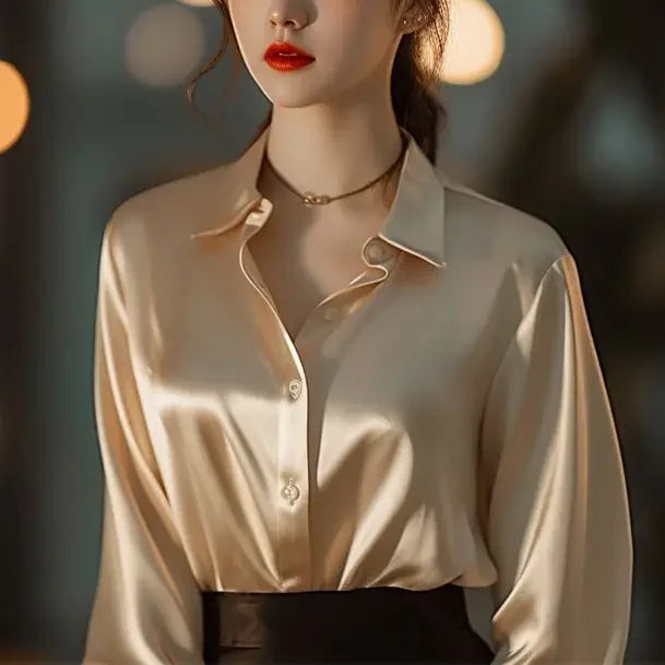 Women's Polo-Neck Blouse | Elegant Long Sleeve Office Shirt