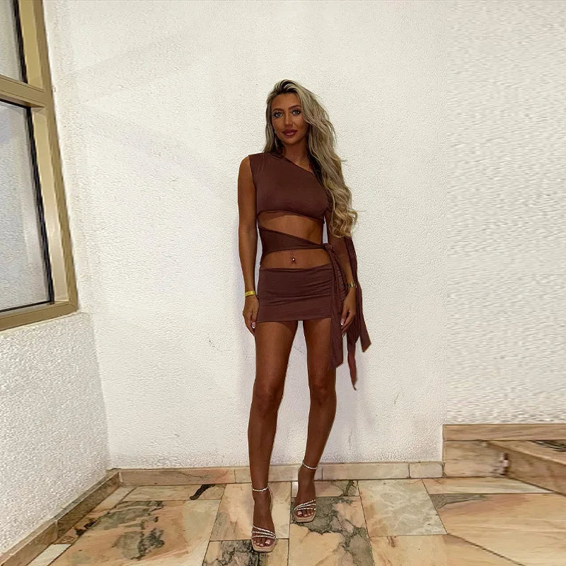Lace-Up Hollow Mini Dress — Sexy Beach Vacation Cropped Dress