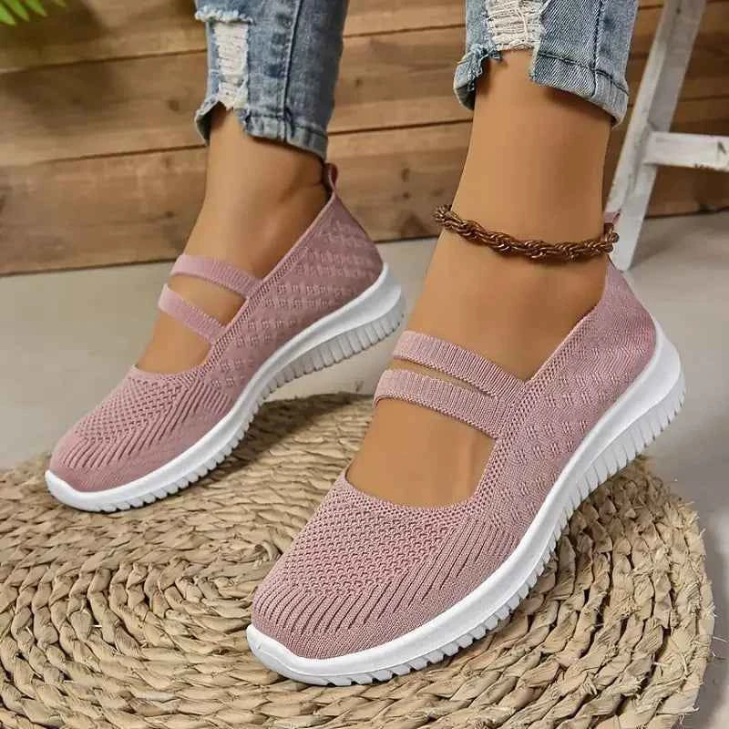 Women's Breathable Knit Mary Jane Sneakers | Slip-On Lightweight Flats