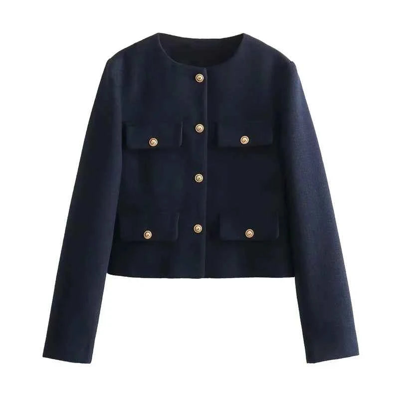 MUJER Tweed Cropped Jacket Woman Long Sleeve Vintage Jacket Woman Fashion Button Elegant Jackets For Women New In Short Coats