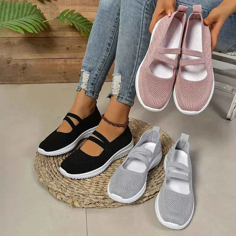 Women's Breathable Knit Mary Jane Sneakers | Slip-On Lightweight Flats