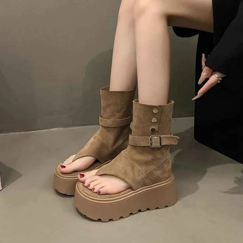 Fashionable Platform Boots for Women 2025 Summer New Trend Height Increasing Roman Short Boots Heeled Sandals Botas Para Mujer