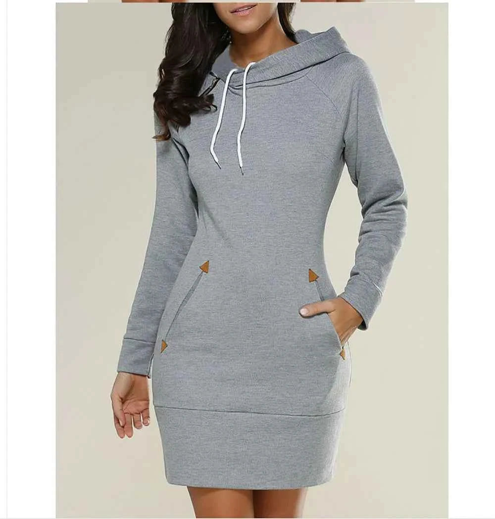 2024 woman Women's Clothing Dresses hot selling new hooded zipper pullover mid length hoodie dress in 5 colors and size 6 Dress