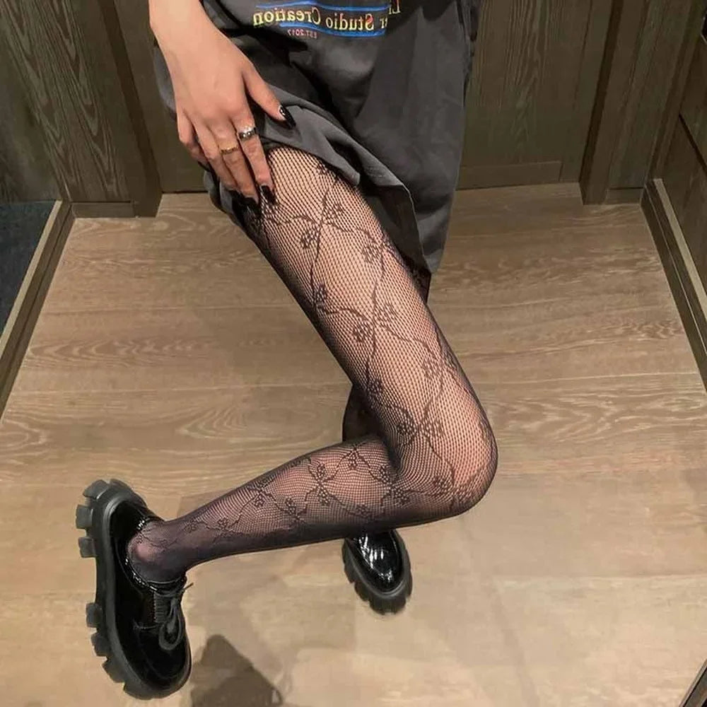 Punk Fishnet Pantyhose — Lace Mesh Thigh High Tights & Body Stockings