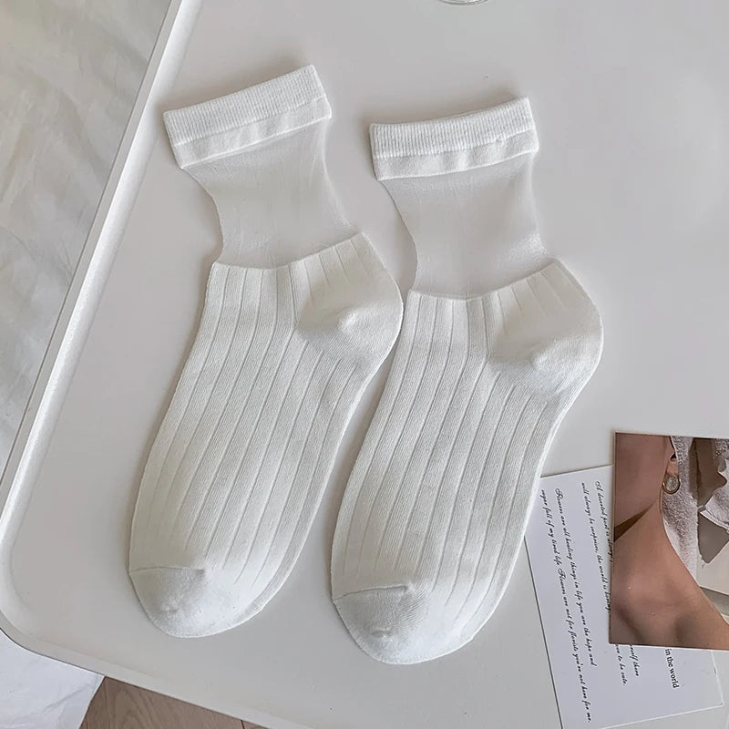 Sheer Crew Socks for Women — Thin, Breathable & Soft in 4 Colours