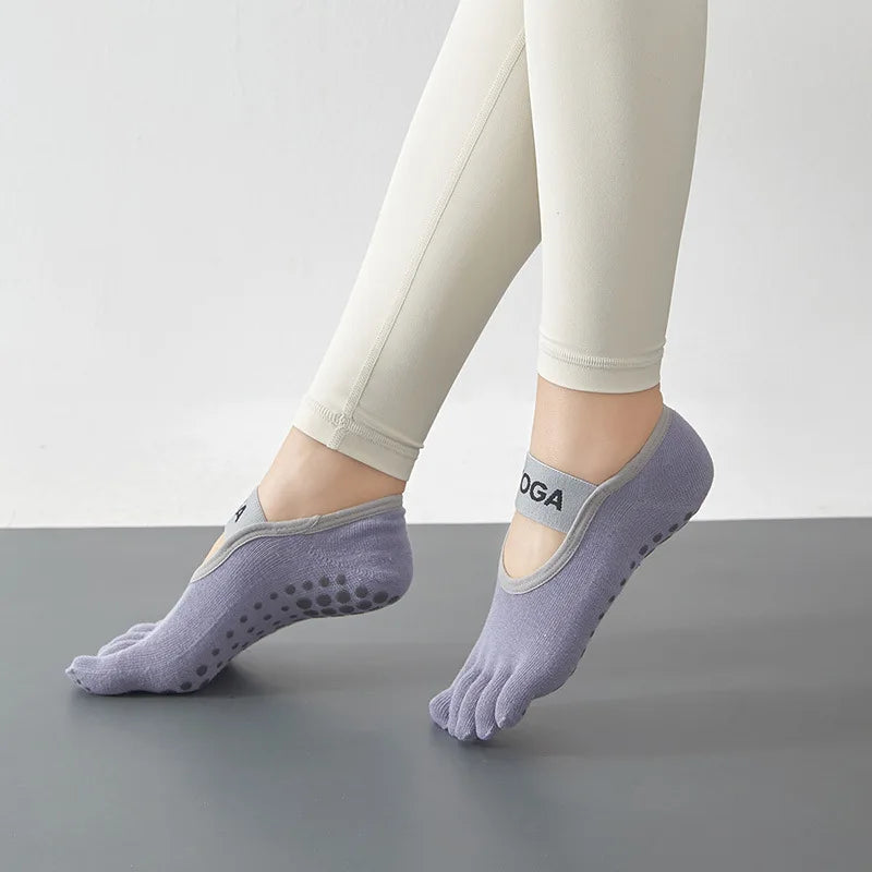 Yoga socks, anti slip socks, professional women's five finger solid color socks, fitness sports Pilates socks, toe socks