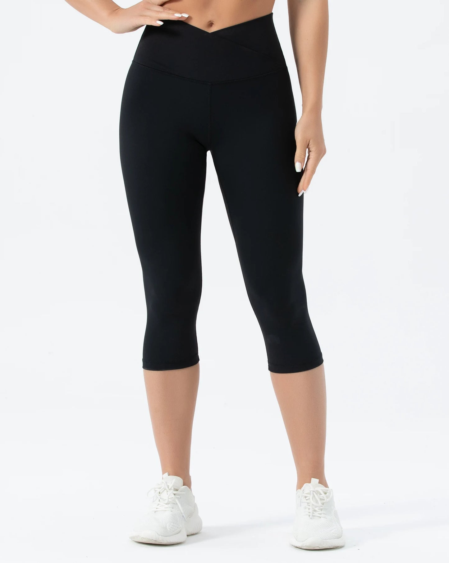THE GYM PEOPLE Women's V-Cross High-Waist Yoga Capri Leggings – Tummy Control Workout Pants