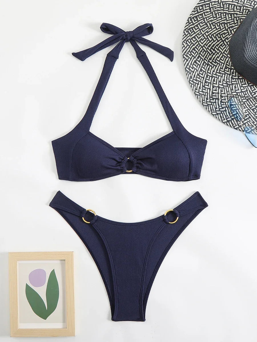 Sexy Women's Swimsuit 2025 Summer Bikini Two-piece Swimwear for Woman Beachwear Halter Bikinis Sets Swimming Beach Bathing Suits