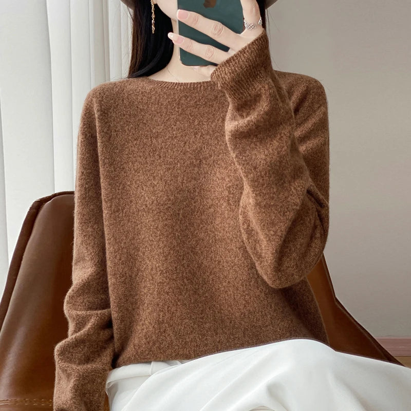 Women Cashmere Sweater 100% Merino Wool Pullover Autumn Winter O-Neck Jumper Basic Casual Knitwear Tops Solid Color Clothing