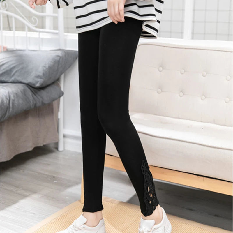 Women's High-Waist Contrast Lace Skinny Leggings